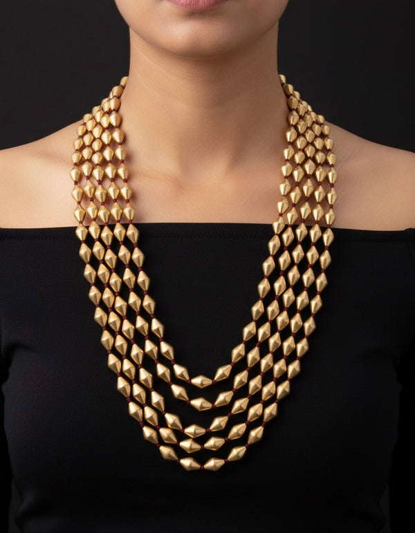 Gold Dholki 5 line Necklace